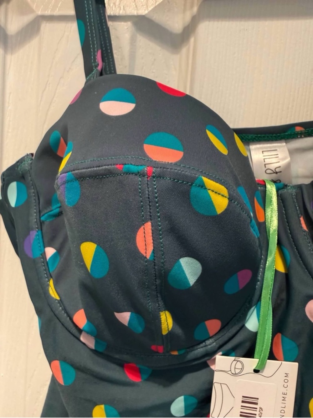 🌴✨ NWT Lilly & Lime Underwire Tankini Top | 34D | Polka Dot Swim Top - Picture 3 of 6